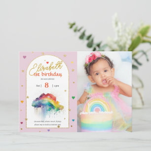 Rainbow Watercolor 1ère photo Invitation d'anniver