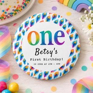 Rainbow Watercolor 1st Birthday Colourful Baby 6 Inch Round Button