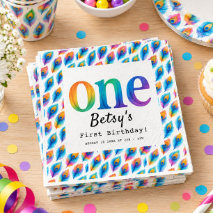 Rainbow Watercolor 1st Birthday Colourful Baby Napkin