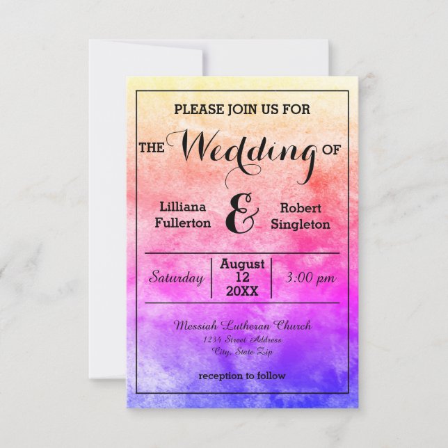 Rainbow Watercolor - 3x5 Wedding Invitation (Front)