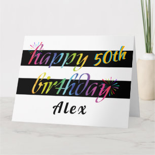 Rainbow Watercolor 50th or Any Birthday Greeting Card