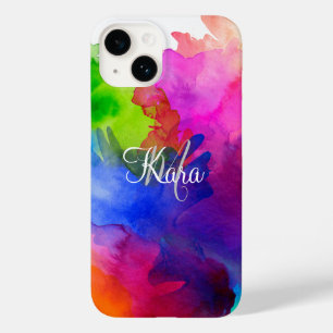 Rainbow Watercolor Abstract Name Monogram Case-Mate iPhone 14 Case