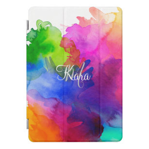 Rainbow Watercolor Abstract Name Monogram iPad Pro Cover