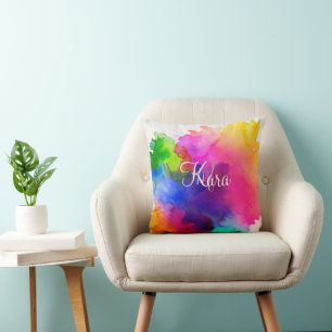 Rainbow Watercolor Abstract Throw Pillow