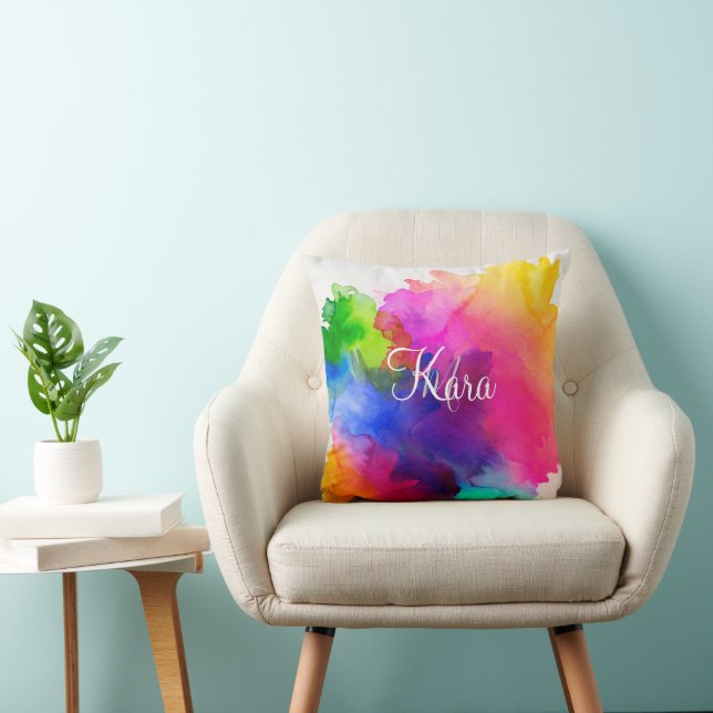 Rainbow Watercolor Abstract  Throw Pillow (Chair)