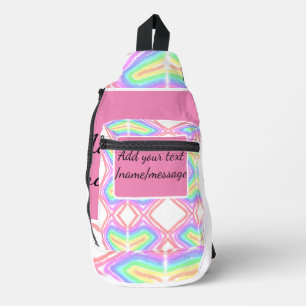 Rainbow watercolor add name text custom message sling bag