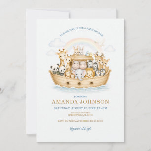 Rainbow Watercolor Animals Noah Ark Invitation