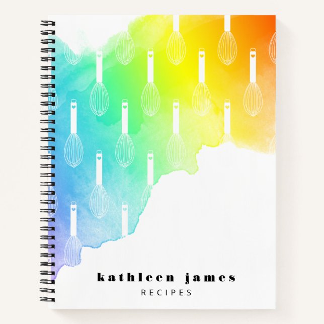 Rainbow Watercolor Balloon Whisk Recipe Notebook (Front)