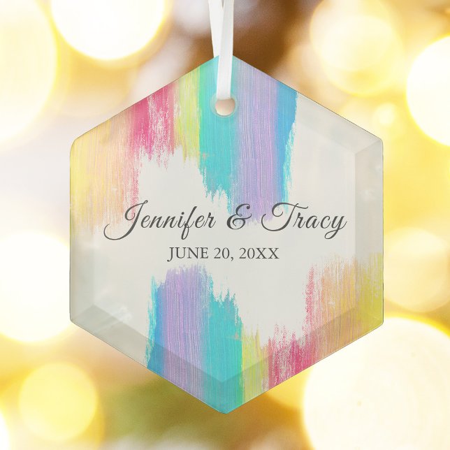 Rainbow Watercolor Beautiful Wedding Christmas Glass Ornament (Creator Uploaded)