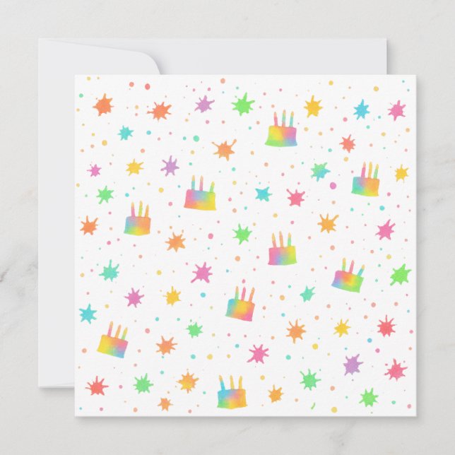 Rainbow Watercolor Birthday Cake Colorful Paint Invitation (Front)