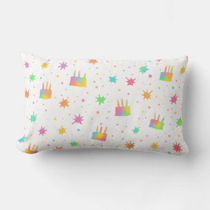 Rainbow Watercolor Birthday Cake Colorful Paint Lumbar Pillow
