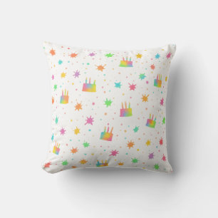 Rainbow Watercolor Birthday Cake Colorful Paint Throw Pillow