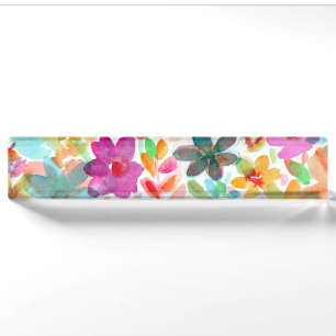 Rainbow Watercolor Bloom Clear Acrylic Nameplate