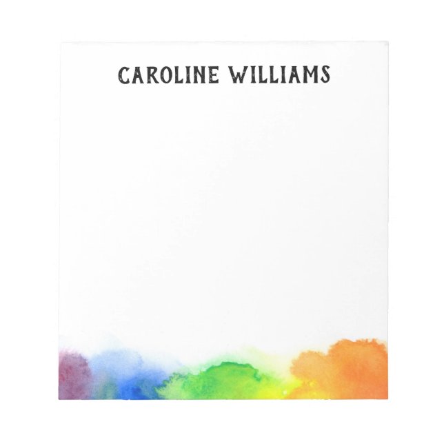 Rainbow watercolor border personalized name notepad (Front)
