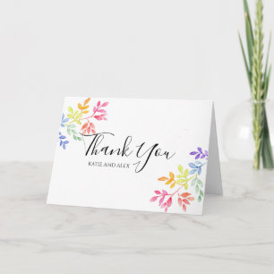 Rainbow Watercolor Botanical Wedding Thank You Card