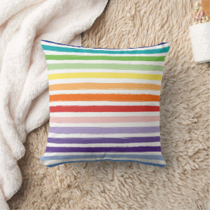 Rainbow Watercolor Brush Stripe Pattern Throw Pillow