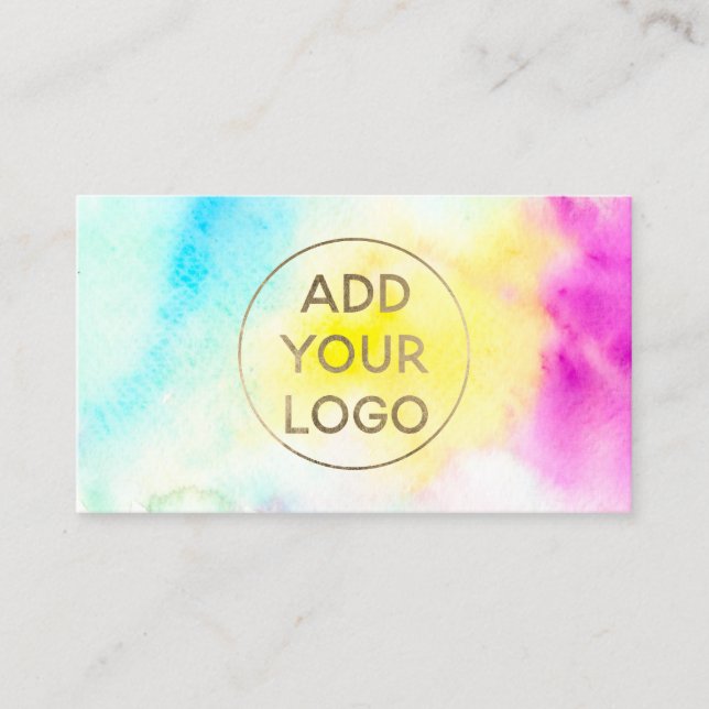 Rainbow watercolor brushstroke upload your logo business card (Front)