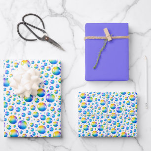 Rainbow Watercolor Bubbles w/ Blue-Violet Solid Wrapping Paper Sheet