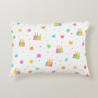 Rainbow Watercolor Cake Colorful Paint Splashes Accent Pillow