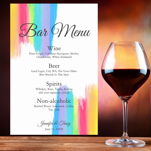 Rainbow Watercolor Chic LGBTQ Wedding Drinks Menu Poster (Creator Uploaded)