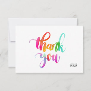 Rainbow Watercolor Colourful Branded Thank You Card