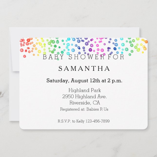 Rainbow Watercolor Confetti baby shower Invitation (Front)