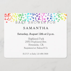 Rainbow Watercolor Confetti baby shower Invitation