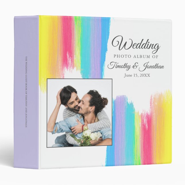 Rainbow Watercolor Couple Photo Album Chic Wedding Binder (Front/Spine)