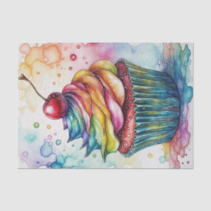 Rainbow Watercolor Cupcake Decoupage Tissue Paper