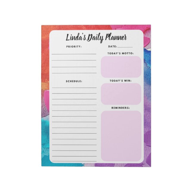 Rainbow Watercolor Daily To-Do List Notepad (Rotated)