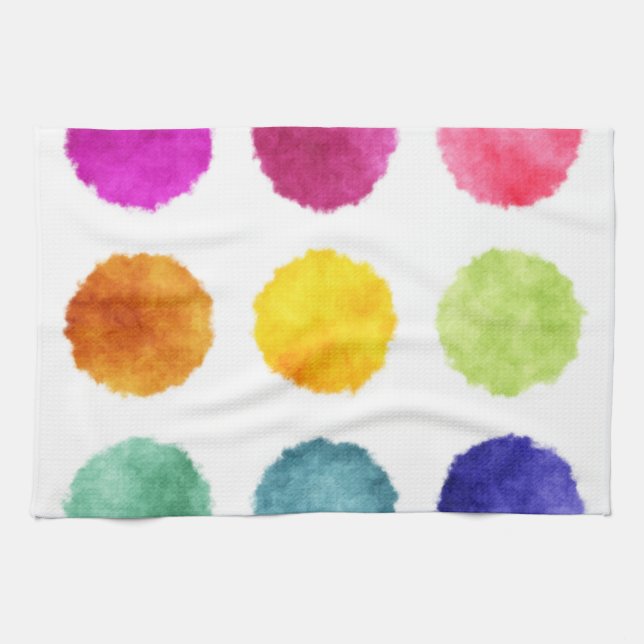 Rainbow watercolor dots kitchen towel (Horizontal)
