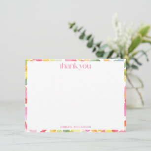 Rainbow Watercolor Dots Personalized Kids Name Thank You Card