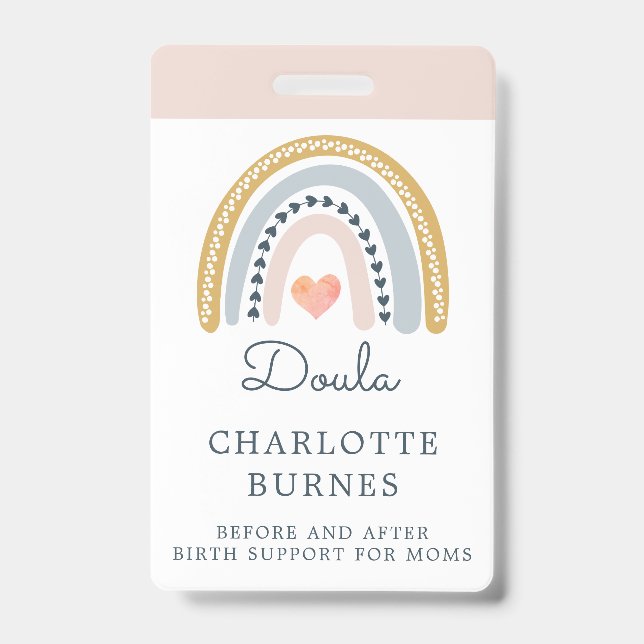 Rainbow Watercolor Doula Badge (Front)