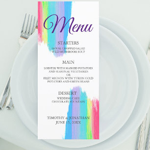 Rainbow Watercolor Élégant dîner de mariage Menu