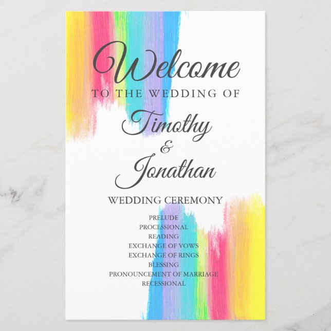 Rainbow Watercolor Elegant LGBT Wedding Program (Front)