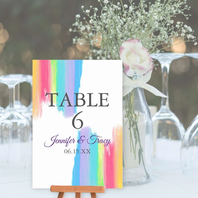 Rainbow Watercolor Elegant Wedding Table Number (Creator Uploaded)