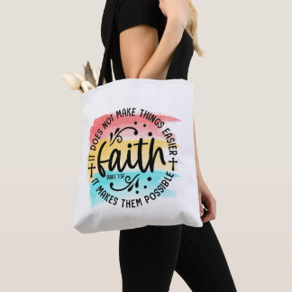 Rainbow Watercolor Faith Luke 1:37 Christian Bible Tote Bag