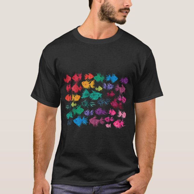 Rainbow Watercolor Fish Pattern T-Shirt (Front)