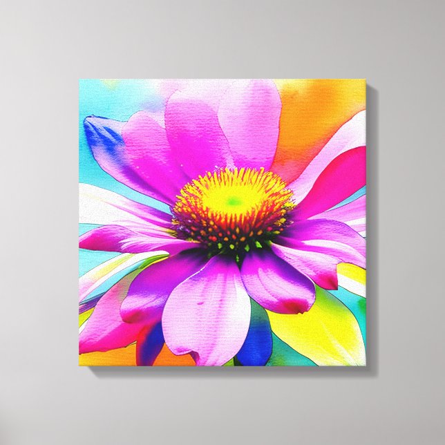 Rainbow Watercolor Flower Stretched Canvas (Front)