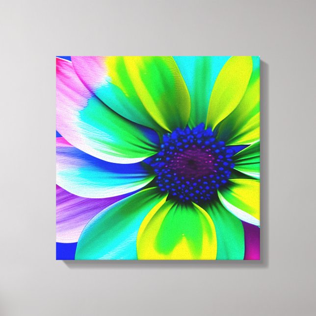 Rainbow Watercolor Flower Stretched Canvas Print (Front)