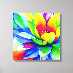 Rainbow Watercolor Flower Stretched Canvas Print