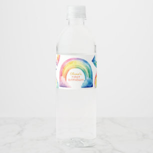 Rainbow Watercolor Girl Birthday Bottle Label