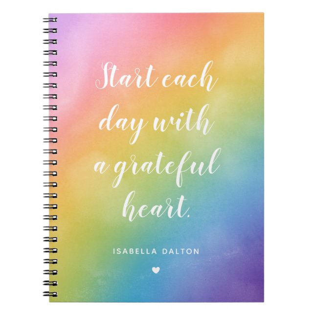Rainbow Watercolor Grateful Heart Quote Notebook (Front)