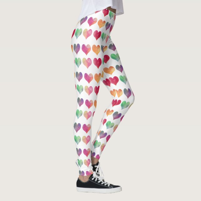 Rainbow Watercolor Hearts Leggings (Right)