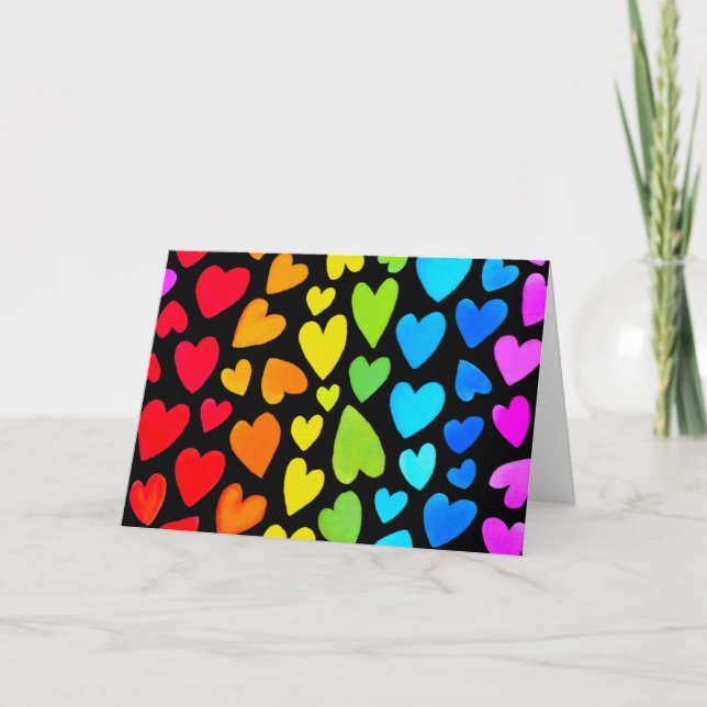 Rainbow Watercolor Hearts Pattern Card (Front)