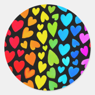 Rainbow Watercolor Hearts Pattern Classic Round Sticker