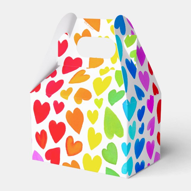 Rainbow Watercolor Hearts Pattern Favor Box (Front Side)
