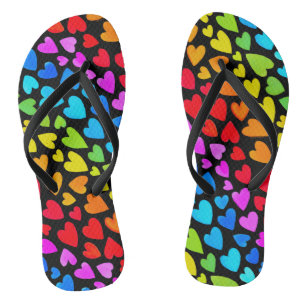 Rainbow Watercolor Hearts Pattern Flip Flops
