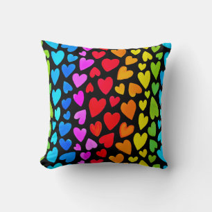 Rainbow Watercolor Hearts Pattern Throw Pillow