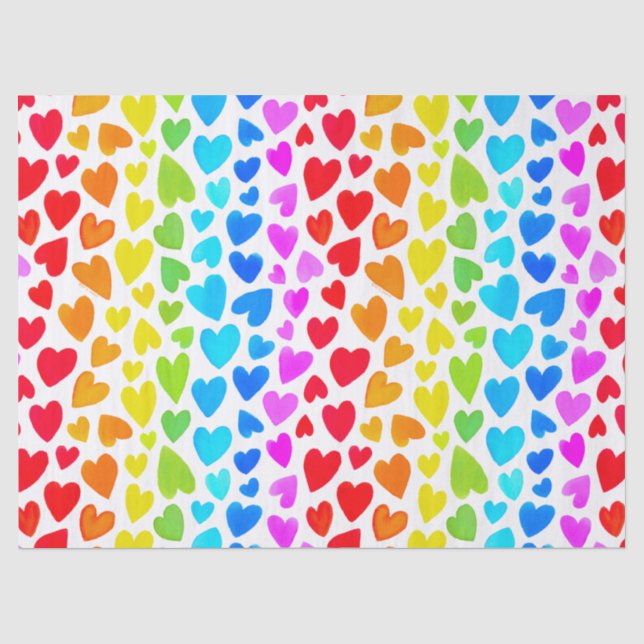 Rainbow Watercolor Hearts Pattern Tissue Paper (Front)